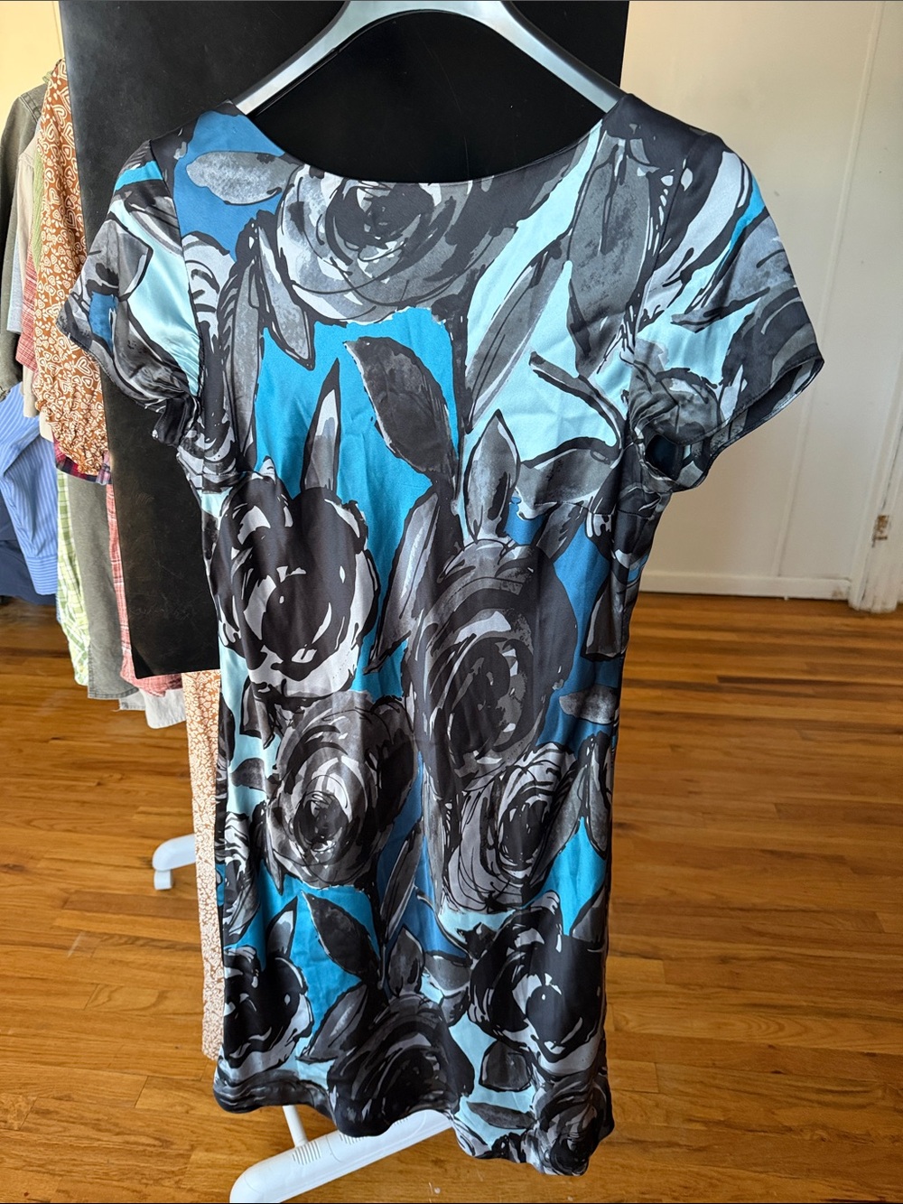 Pendleton Petite 100% Silk Abstract Floral Rose Dress Blue Gray 14P